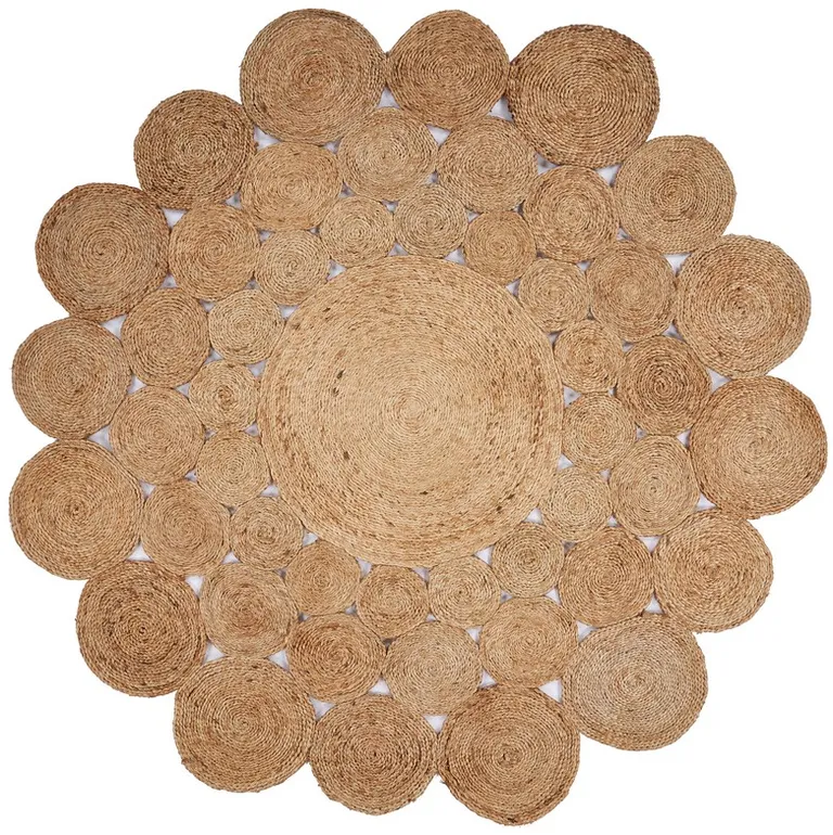 4' Round Natural Tan Orbital Area Rug Photo 2