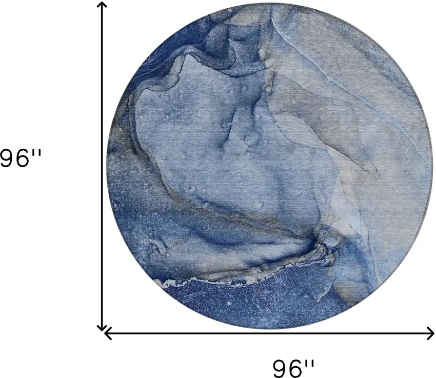 Navy Blue Round Abstract Washable Non Skid Indoor Outdoor Area Rug Photo 3