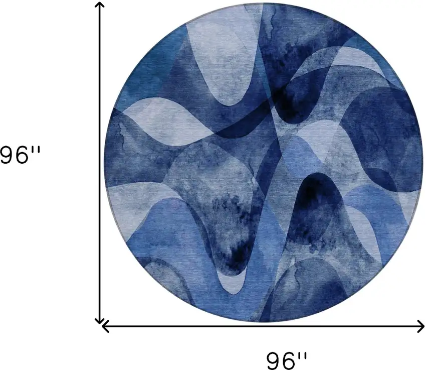 Navy Blue Round Abstract Washable Non Skid Indoor Outdoor Area Rug Photo 3