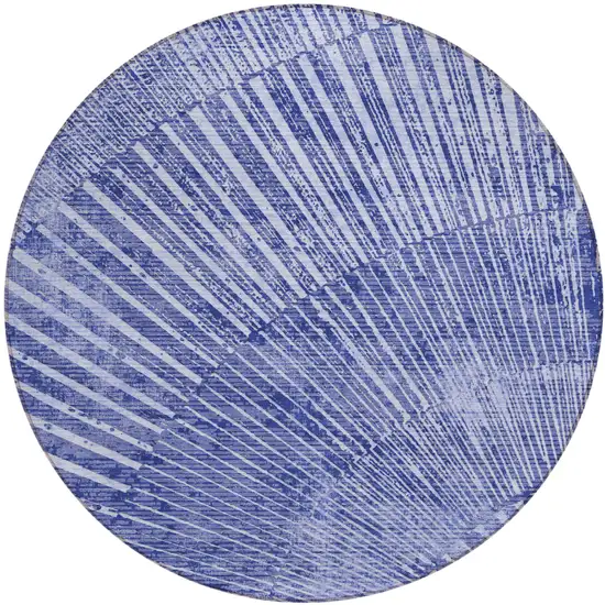 8' Round Navy Blue Round Abstract Washable Non Skid Indoor Outdoor Area Rug Photo 2