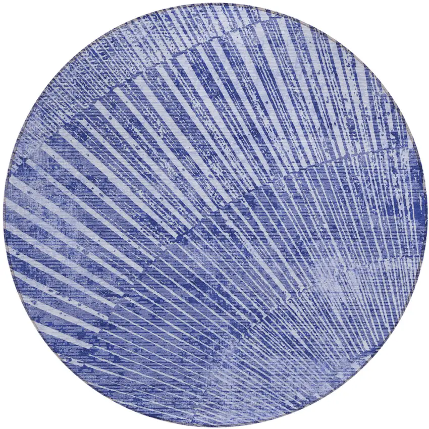 8' Round Navy Blue Round Abstract Washable Non Skid Indoor Outdoor Area Rug Photo 2