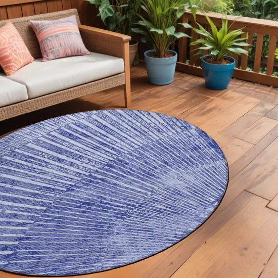 Navy Blue Round Abstract Washable Non Skid Indoor Outdoor Area Rug Photo 1