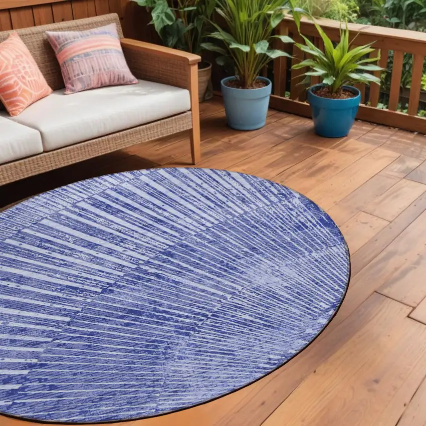 Navy Blue Round Abstract Washable Non Skid Indoor Outdoor Area Rug Photo 1