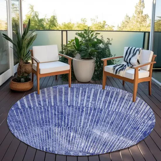 Navy Blue Round Abstract Washable Non Skid Indoor Outdoor Area Rug Photo 8