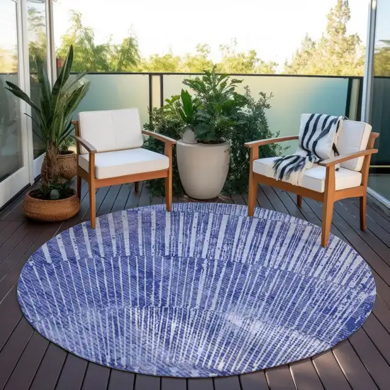Navy Blue Round Abstract Washable Non Skid Indoor Outdoor Area Rug Photo 8