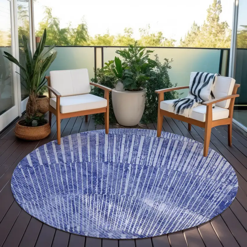 Navy Blue Round Abstract Washable Non Skid Indoor Outdoor Area Rug Photo 8