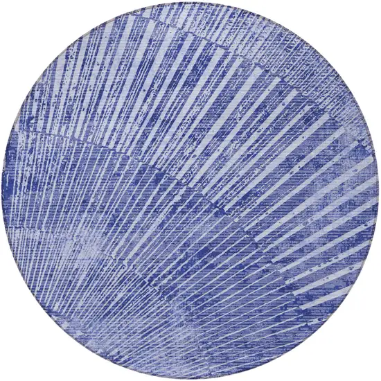 Navy Blue Round Abstract Washable Non Skid Indoor Outdoor Area Rug Photo 5