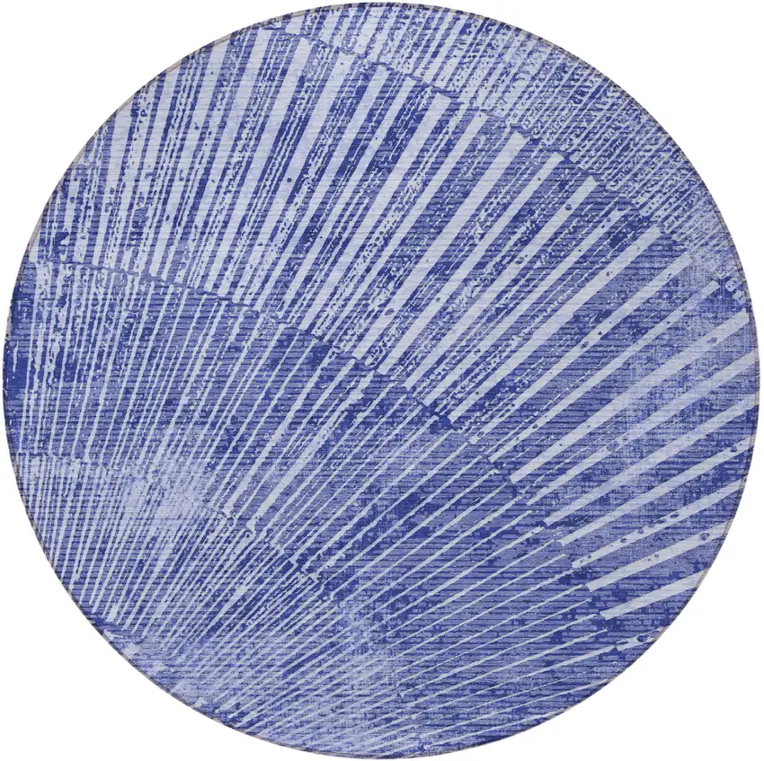 Navy Blue Round Abstract Washable Non Skid Indoor Outdoor Area Rug Photo 5