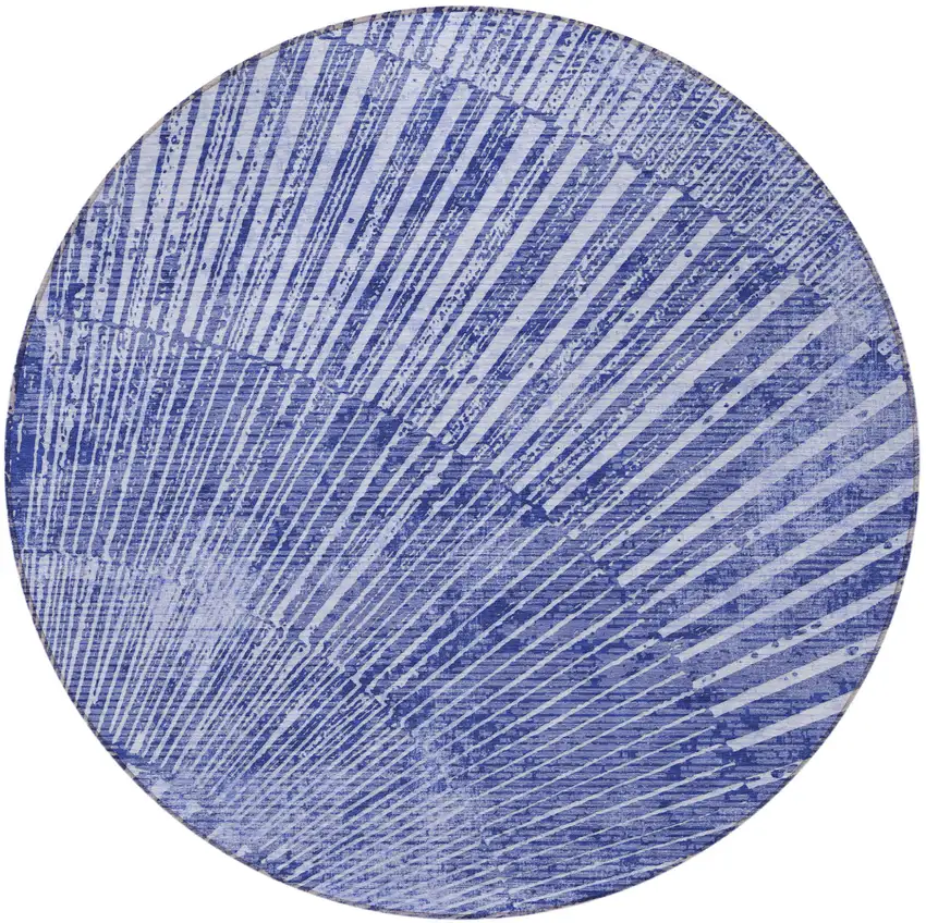 Navy Blue Round Abstract Washable Non Skid Indoor Outdoor Area Rug Photo 5