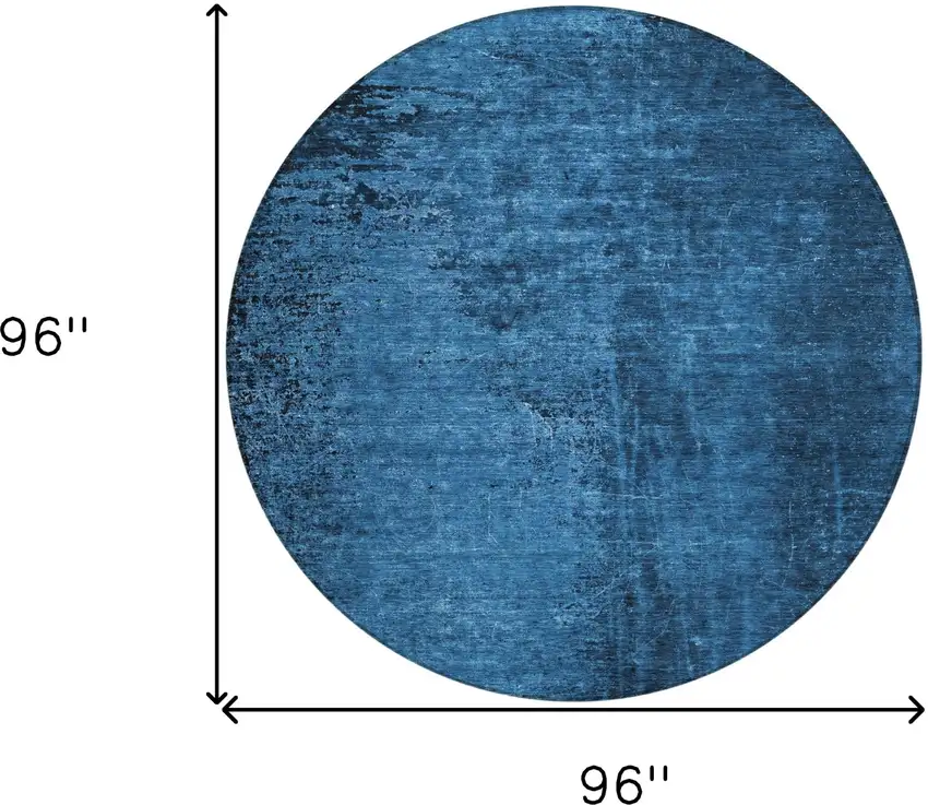 Navy Blue Round Abstract Washable Non Skid Indoor Outdoor Area Rug Photo 3