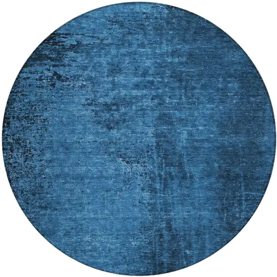 Navy Blue Round Abstract Washable Non Skid Indoor Outdoor Area Rug Photo 2