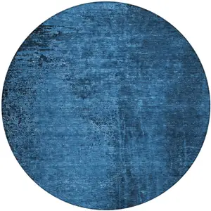 Photo of 8' Round Navy Blue Round Abstract Washable Non Skid Indoor Outdoor Area Rug