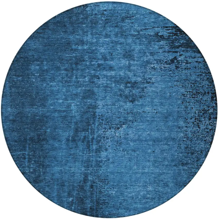 Navy Blue Round Abstract Washable Non Skid Indoor Outdoor Area Rug Photo 4