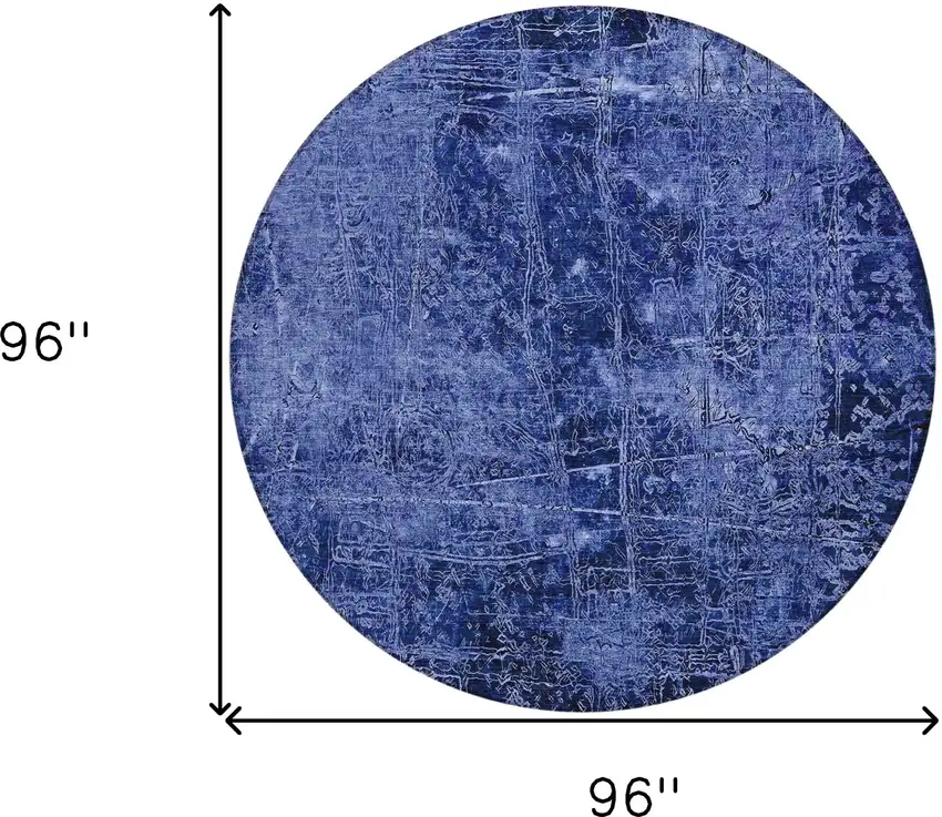 Navy Blue Round Abstract Washable Non Skid Indoor Outdoor Area Rug Photo 3