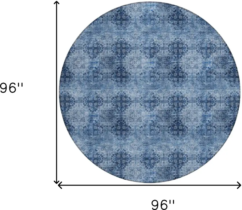 Navy Blue Round Floral Medallion Washable Non Skid Indoor Outdoor Area Rug Photo 3