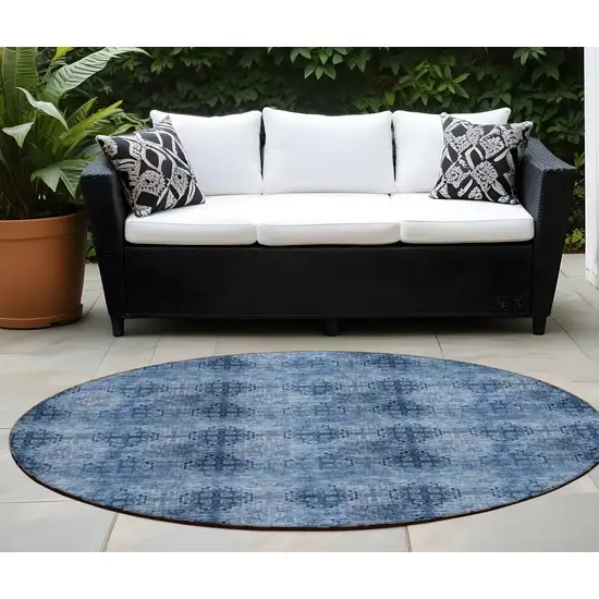 Navy Blue Round Floral Medallion Washable Non Skid Indoor Outdoor Area Rug Photo 1