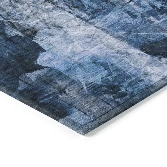 Navy Blue Round Floral Washable Non Skid Indoor Outdoor Area Rug Photo 6
