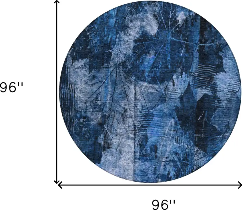 8' Round Navy Blue Round Floral Washable Non Skid Indoor Outdoor Area Rug Photo 3