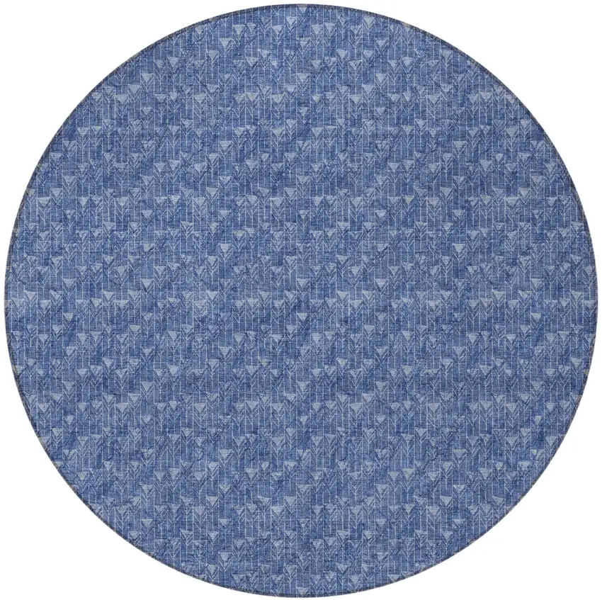 8' Round Navy Blue Round Geometric Washable Non Skid Indoor Outdoor Area Rug Photo 5