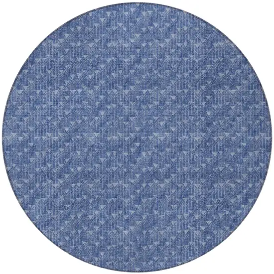 8' Round Navy Blue Round Geometric Washable Non Skid Indoor Outdoor Area Rug Photo 4