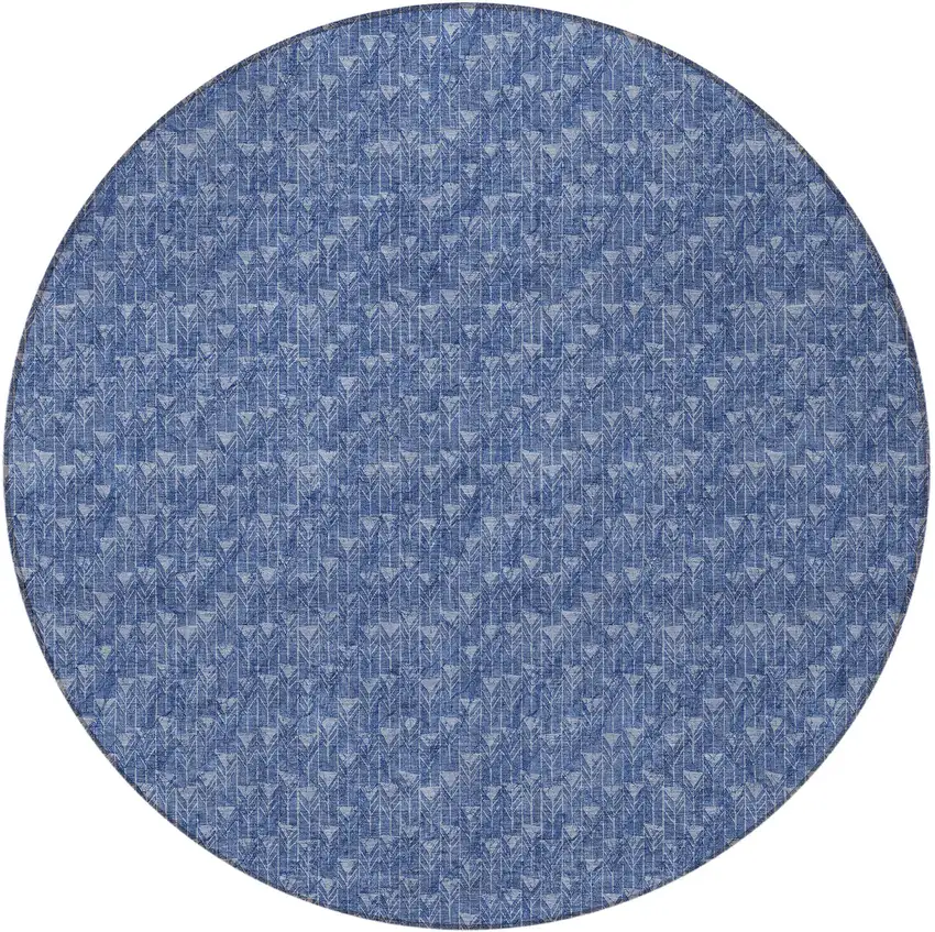 8' Round Navy Blue Round Geometric Washable Non Skid Indoor Outdoor Area Rug Photo 4
