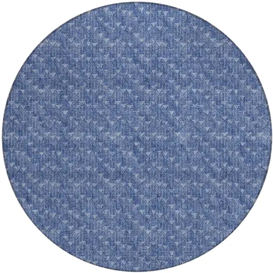 Navy Blue Round Geometric Washable Non Skid Indoor Outdoor Area Rug Photo 2