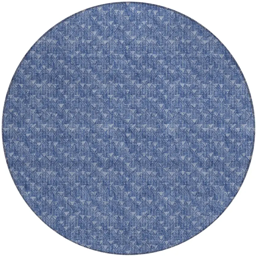 Navy Blue Round Geometric Washable Non Skid Indoor Outdoor Area Rug Photo 2