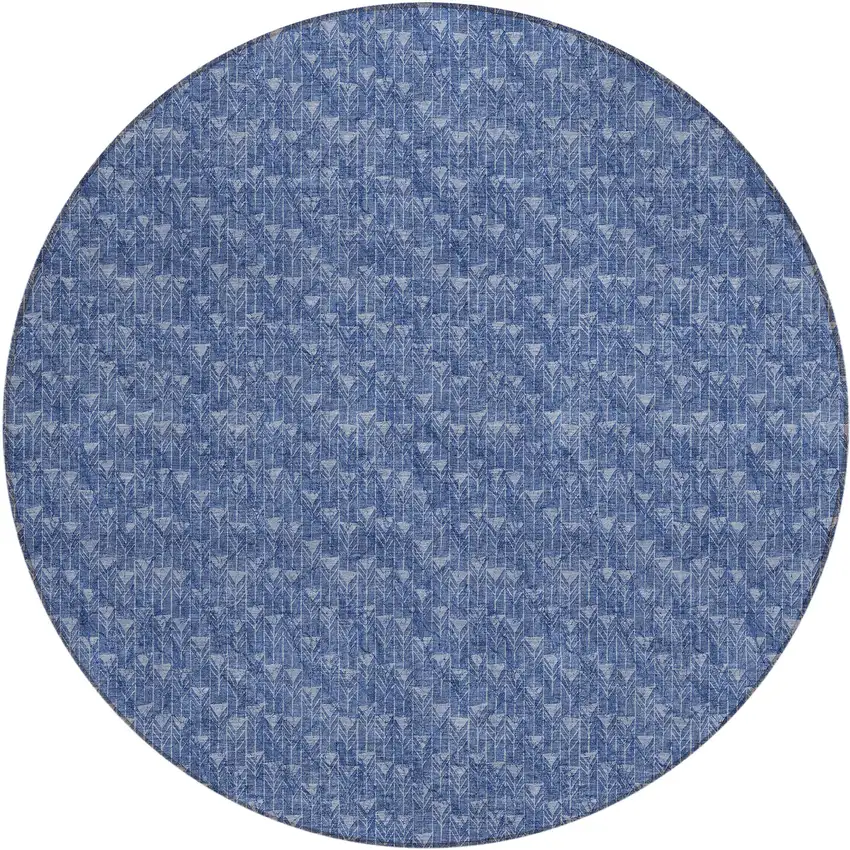 Navy Blue Round Geometric Washable Non Skid Indoor Outdoor Area Rug Photo 2