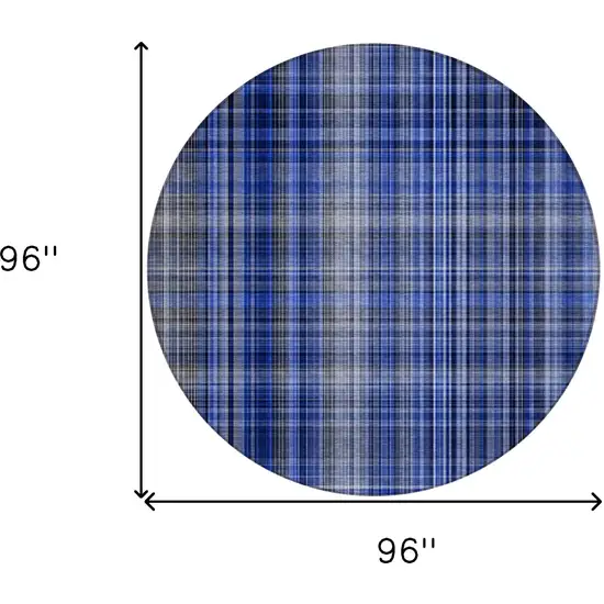 Navy Blue Round Plaid Washable Non Skid Indoor Outdoor Area Rug Photo 3