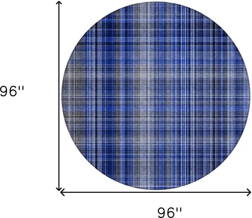Navy Blue Round Plaid Washable Non Skid Indoor Outdoor Area Rug Photo 3