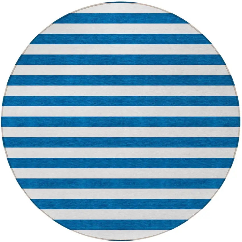 Navy Blue Round Striped Washable Non Skid Indoor Outdoor Area Rug Photo 5