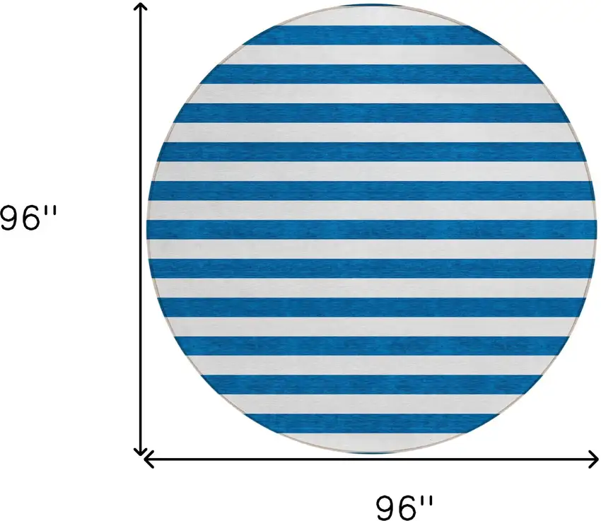 Navy Blue Round Striped Washable Non Skid Indoor Outdoor Area Rug Photo 3
