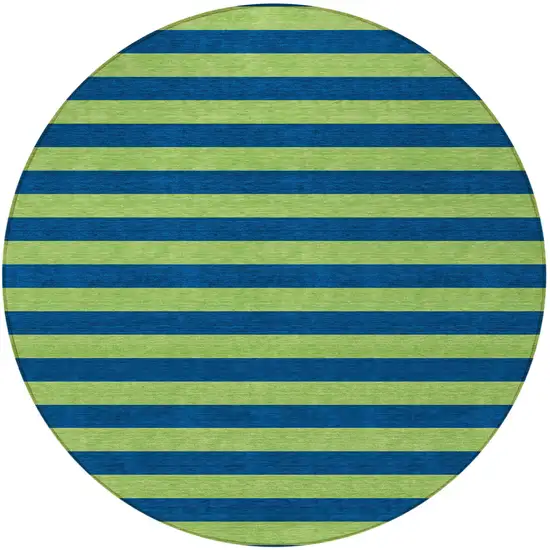 Navy Blue Round Striped Washable Non Skid Indoor Outdoor Area Rug Photo 5