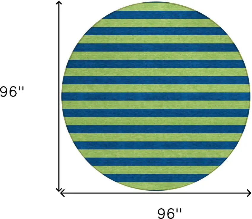 8' Round Navy Blue Round Striped Washable Non Skid Indoor Outdoor Area Rug Photo 3