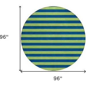 Photo of 8' Round Navy Blue Round Striped Washable Non Skid Indoor Outdoor Area Rug