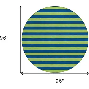 Photo of 8' Round Navy Blue Round Striped Washable Non Skid Indoor Outdoor Area Rug