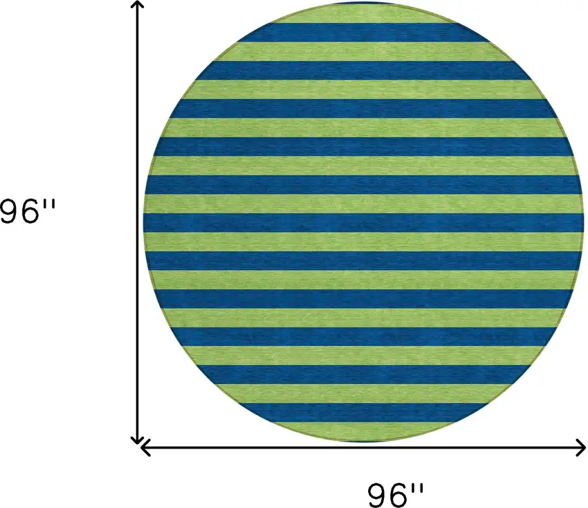 8' Round Navy Blue Round Striped Washable Non Skid Indoor Outdoor Area Rug Photo 3