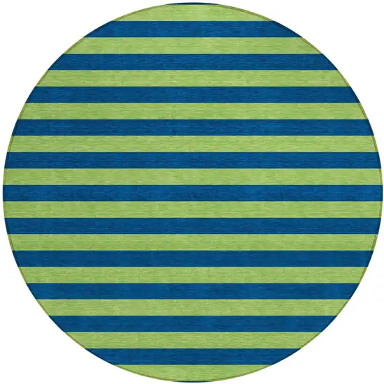 Navy Blue Round Striped Washable Non Skid Indoor Outdoor Area Rug Photo 2