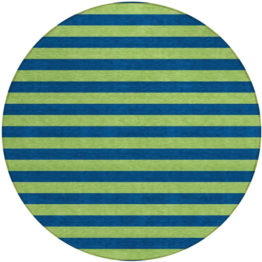 Navy Blue Round Striped Washable Non Skid Indoor Outdoor Area Rug Photo 2
