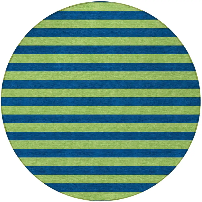 Navy Blue Round Striped Washable Non Skid Indoor Outdoor Area Rug Photo 4