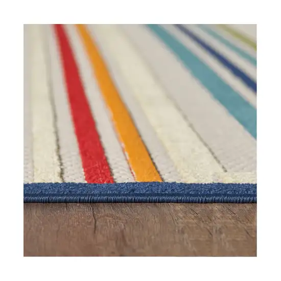 8' Round Navy Colorful Striped Indoor Outdoor Area Rug Photo 3