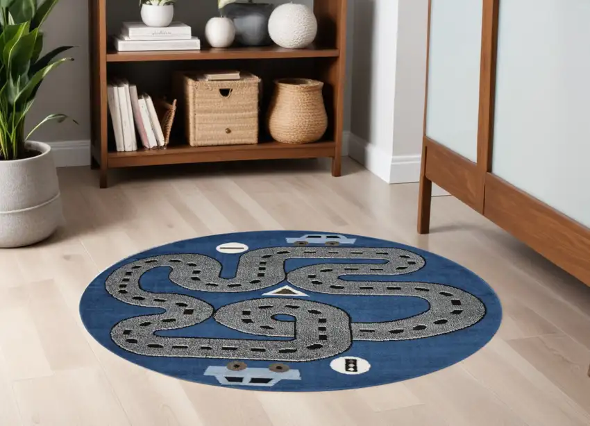 Navy Imaginative Racetrack Area Rug Photo 1