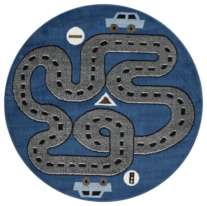 Navy Imaginative Racetrack Area Rug Photo 2