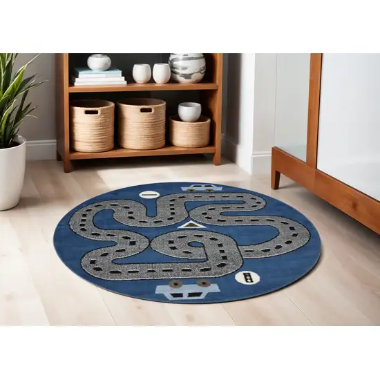 Navy Imaginative Racetrack Area Rug Photo 1