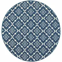 Photo of 8' Round Navy Round Floral Stain Resistant Indoor Outdoor Area Rug