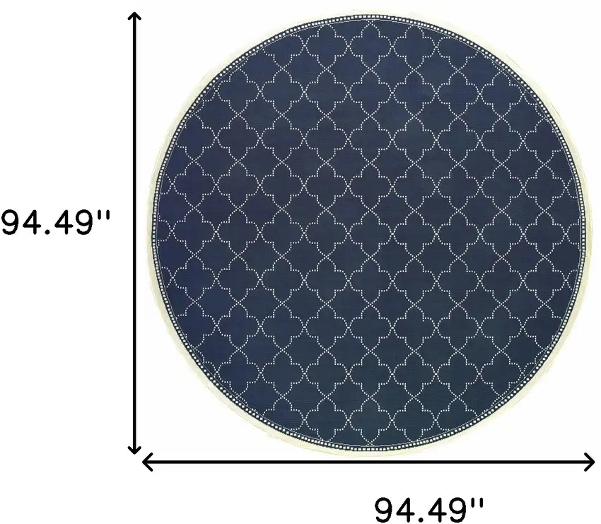 8' Round Navy Round Geometric Stain Resistant Indoor Outdoor Area Rug Photo 5