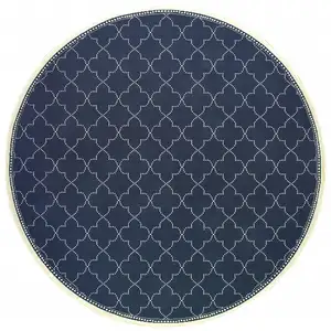 Photo of 8' Round Navy Round Geometric Stain Resistant Indoor Outdoor Area Rug