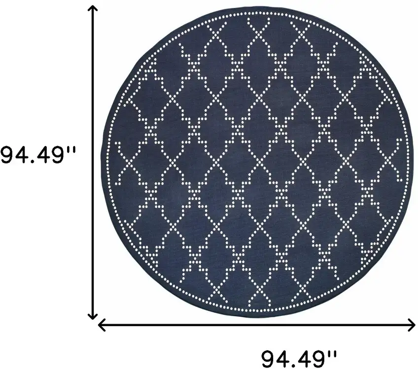 8' Round Navy Round Geometric Stain Resistant Indoor Outdoor Area Rug Photo 5