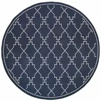Photo of 8' Round Navy Round Geometric Stain Resistant Indoor Outdoor Area Rug
