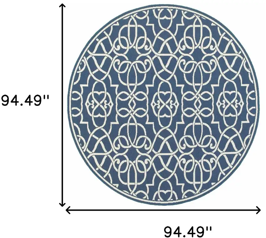 8' Round Navy Round Geometric Stain Resistant Indoor Outdoor Area Rug Photo 6